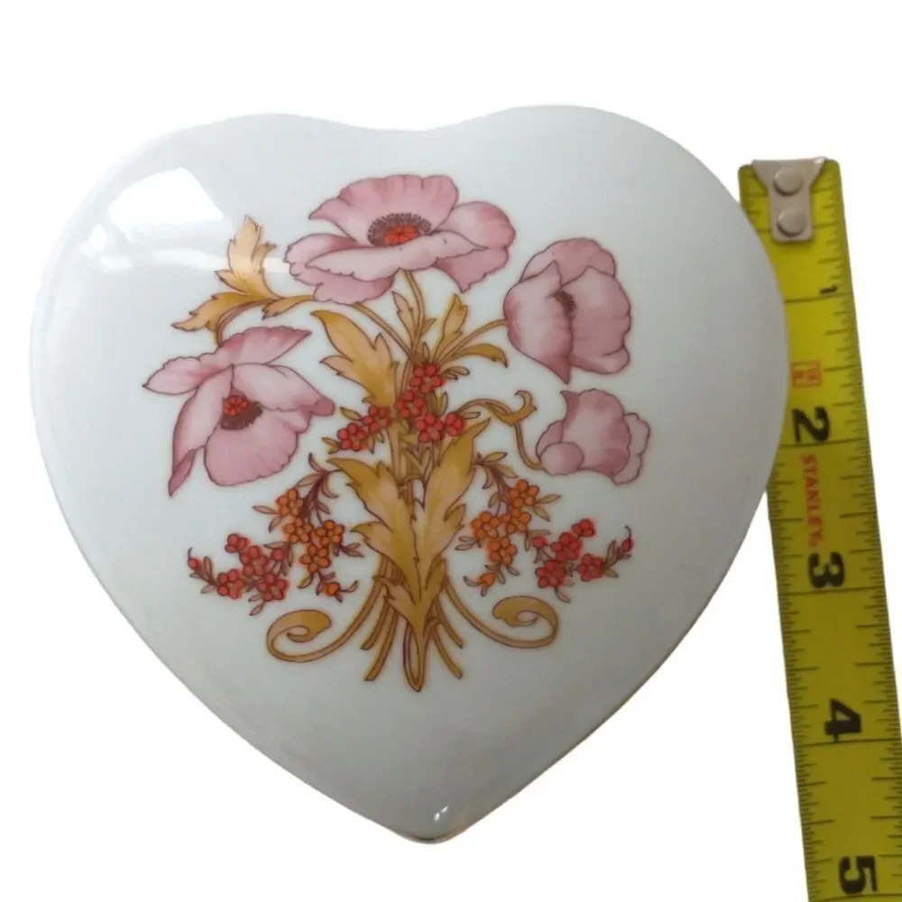 Heart Trinket‎ Jewelry Box Dish Lid Ceramic Flowers Floral Gift Leart Brazil.
